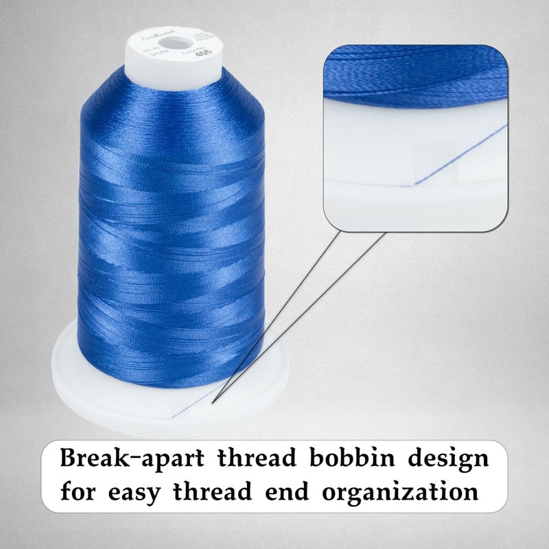 simthread Trilobal Polyester Thread – 5000M (5500yds) No.40 – Super Sheen, Tangle-Free – Built-in Thread Lock Spool – Compatible with Brother, Singer, Janome & More, Blue-405 - Image 2